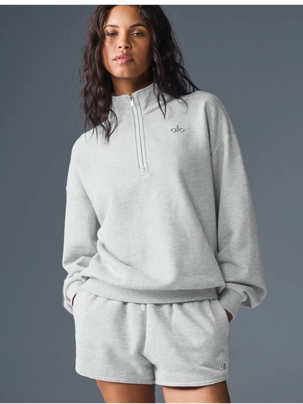 ALO Yoga Light Gray Pullover with Logo Tag